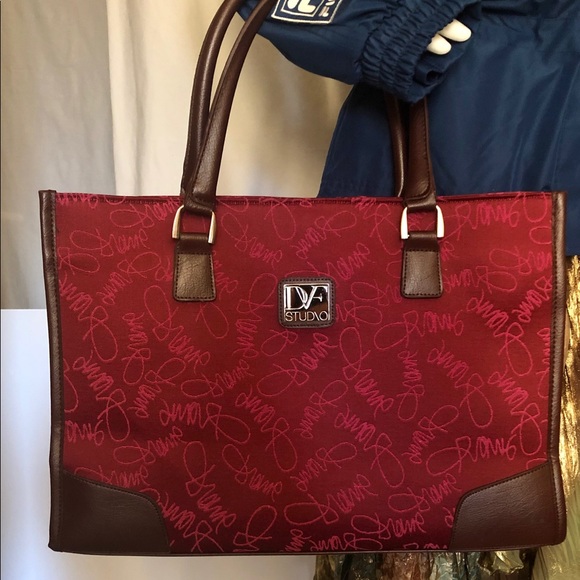 DVF Studio Handbags - DIANE VON FURSTENBERG XLarge Tote Burgundy, Strap